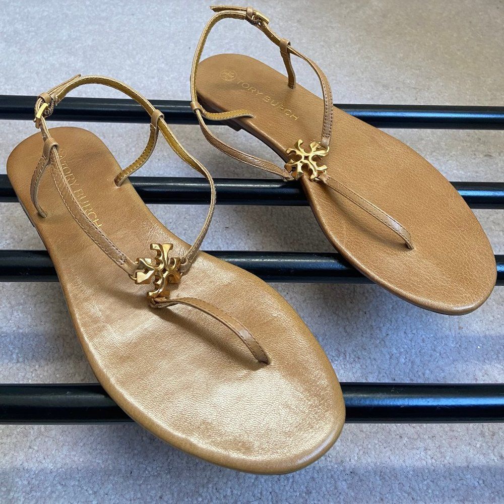 TORY BuRCH Women 90555 Capri Thong Leather Logo Sandals - NEW NWOB - Picture 7 of 7